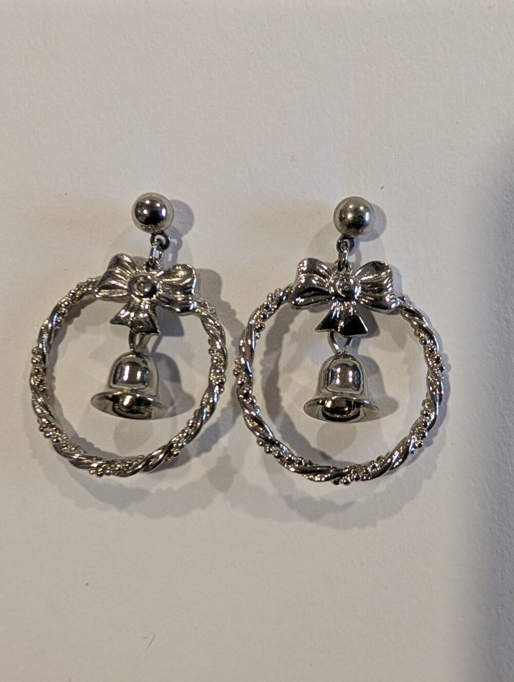 Silver Bell Hoop Drop Earrings